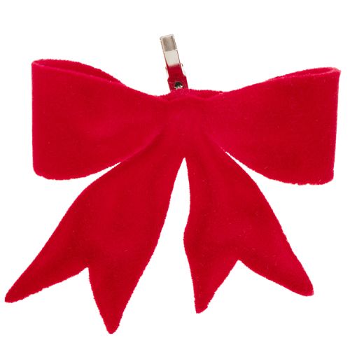 Nœud décoratif rouge avec pince. Décoration de Noël polyvalente. 11 cm, lot de 4.