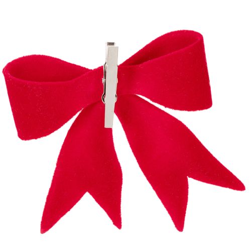 Nœud décoratif rouge avec pince. Décoration de Noël polyvalente. 11 cm, lot de 4. | Floristik24.be