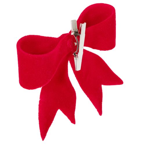 Nœud décoratif rouge avec pince. Décoration de Noël polyvalente. 11 cm, lot de 4. | Floristik24.be