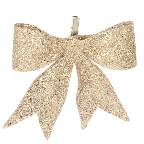 Nœud à paillettes, nœud décoratif, doré avec pince, 11 cm, lot de 4