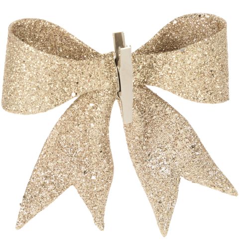 Nœud à paillettes, nœud décoratif, doré avec pince, 11 cm, lot de 4 | Floristik24.be