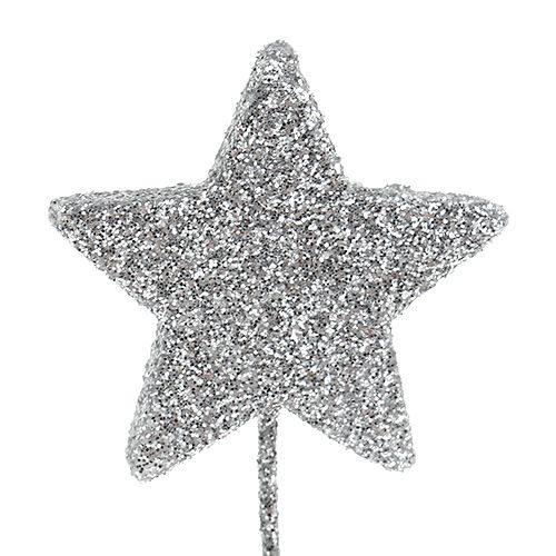 Floristik24 Etoile pailletée argent 4cm sur fil 60pcs