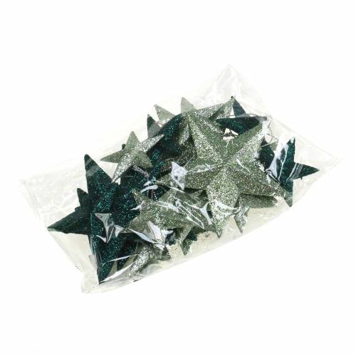 Article Set d'étoiles scintillantes cintres décoratifs et décorations à disperser émeraude, vert clair 9 cm/5 cm 18 pièces