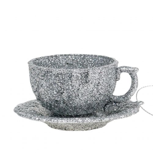 Floristik24 Tasse à paillettes argent à accrocher 8cm 12pcs