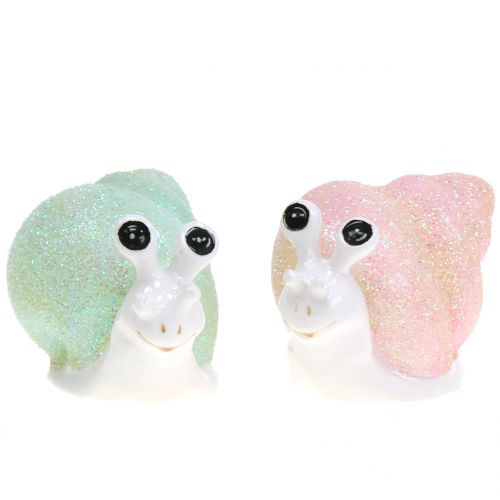 Floristik24 Figurine déco escargot paillettes menthe/rose 8cm 6 pcs