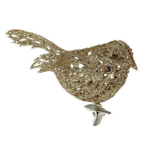Floristik24 Oiseau de paillettes 8cm doré avec clip 6pcs