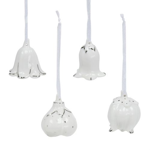 Floristik24 Forme de fleur de cloche 5cm - 5.5cm blanc, argent 4pcs