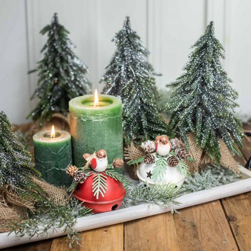 Floristik24 Cloches avec merles, décorations oiseaux, hiver, cloches décoratives pour Noël blanc/rouge Ø9cm H10cm lot de 2