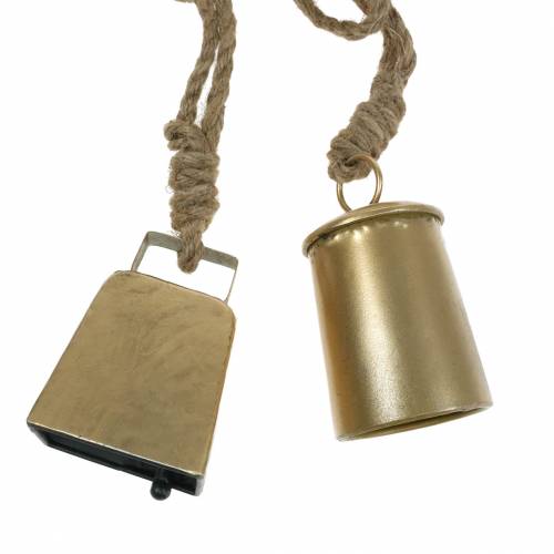 Floristik24 Set de sonnette à suspendre en métal laiton 8,2 / 9,5cm corde 240cm