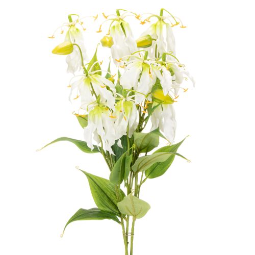 Fleur artificielle Gloriosa, blanche et jaune, élégante branche fleurie décorative, 80 cm, lot de 3