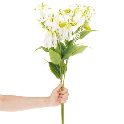 Fleur artificielle Gloriosa, blanche et jaune, élégante branche fleurie décorative, 80 cm, lot de 3 | Floristik24.be