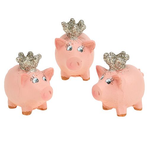 Floristik24 Cochon porte-bonheur rose avec couronne 4cm 6pcs