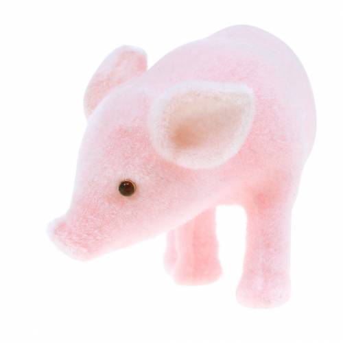 Floristik24 Cochon porte-bonheur rose floqué 9cm 6pcs