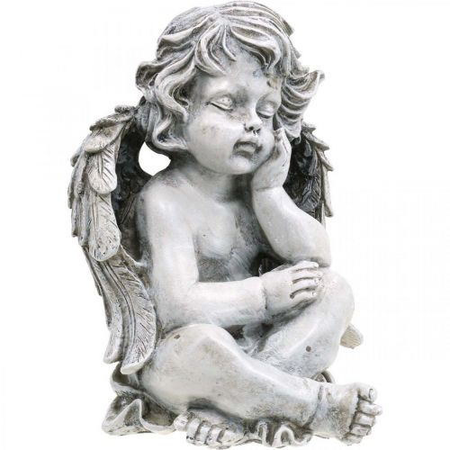 Floristik24 Figurine ange assis Gris Décoration funéraire Gris 24 cm