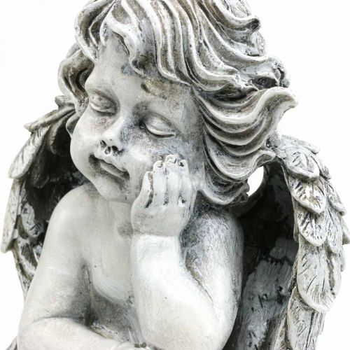 Article Figurine ange assis Gris Décoration funéraire Gris 24 cm