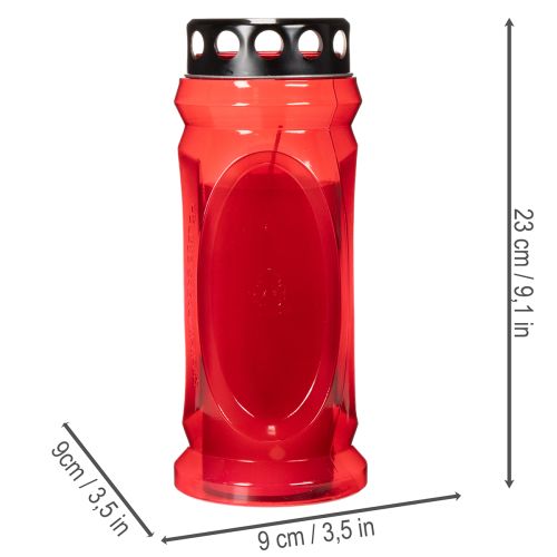 Bougie funéraire rouge, couvercle noir, bougie commémorative 4 jours 23 cm | Floristik24.be