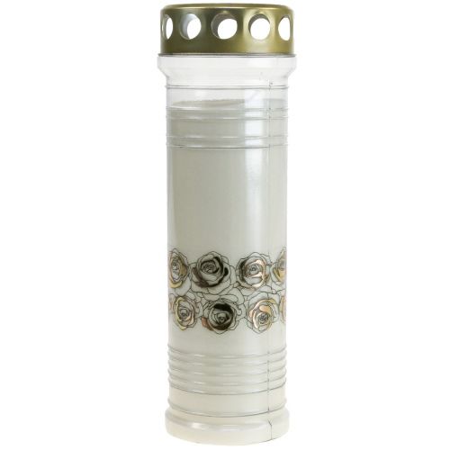 Article Bougie funéraire roses blanches or lumière de deuil Ø7cm 23,5cm 100h 2pcs