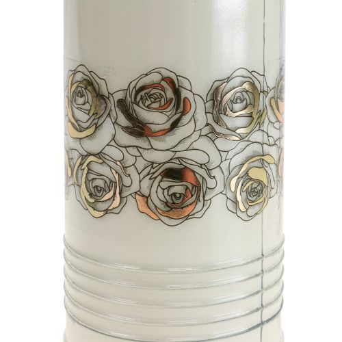 Article Bougie funéraire roses blanches or lumière de deuil Ø7cm 23,5cm 100h 2pcs