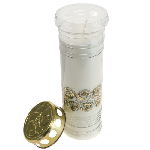Article Bougie funéraire roses blanches or lumière de deuil Ø7cm 23,5cm 100h 2pcs