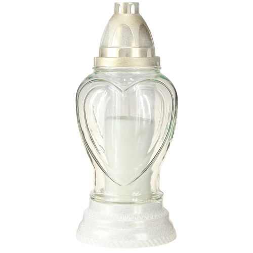 Article Lanterne funéraire en verre gravée en forme de cœur, transparente, Ø11cm H26cm