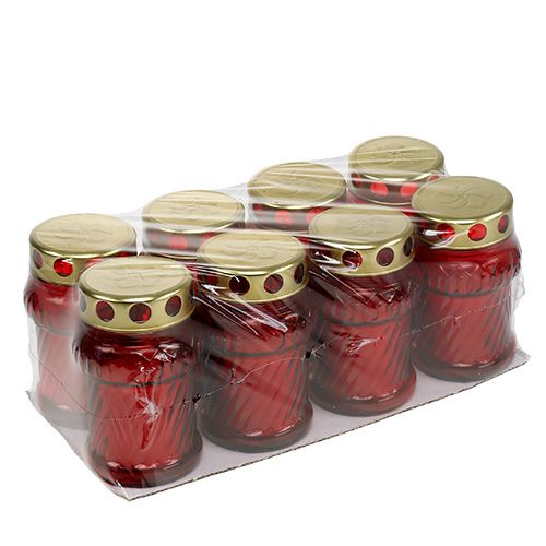 Article Lampe funéraire en verre rouge Ø7cm H13cm 8pcs
