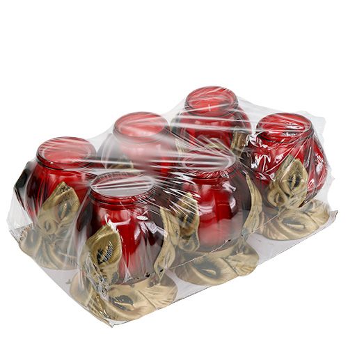 Floristik24 Lampe funéraire rouge Ø12,5cm H19,5cm 6 pcs