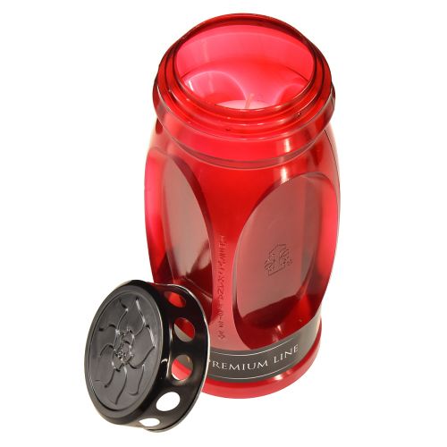 Floristik24 Bougie funéraire couvercle rouge bougie commémorative noire 4 jours H22,5cm