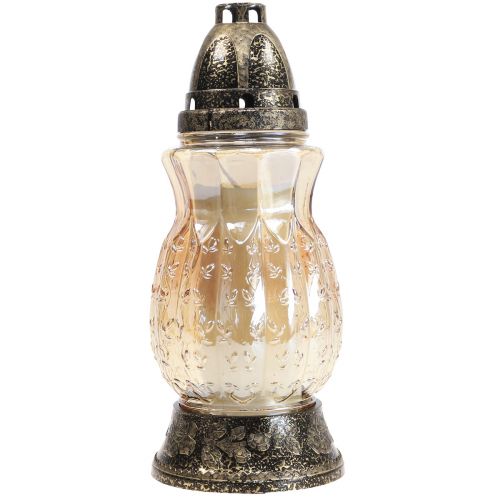 Floristik24 Lampe funéraire en verre vrilles roses H26cm Ø12cm teinté or 24-30h