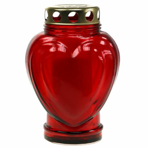 Lampe funéraire cœur rouge 11,5 cm x 8,5 cm H 17,5 cm 4 pièces