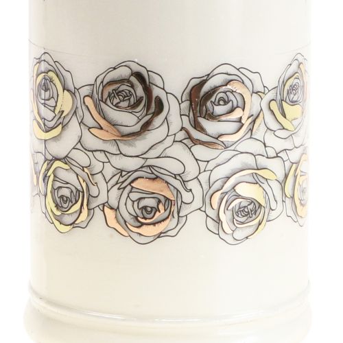Article Bougie funéraire roses blanches or lumière de deuil Ø7cm H18cm 77h