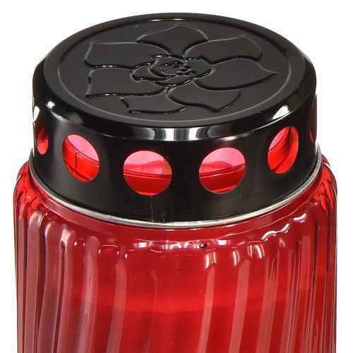 Floristik24 Couvercle de bougie funéraire motif fleur rouge noir 10 jours H27cm