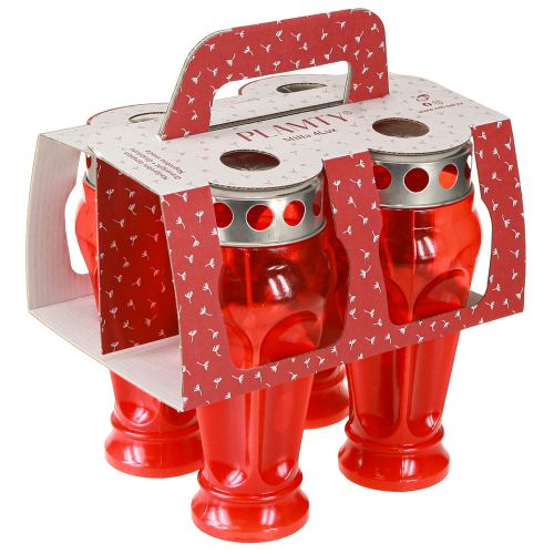 Article Bougies funéraires rouges, durée de combustion 18h, Ø9cm, H19cm, 4 pièces