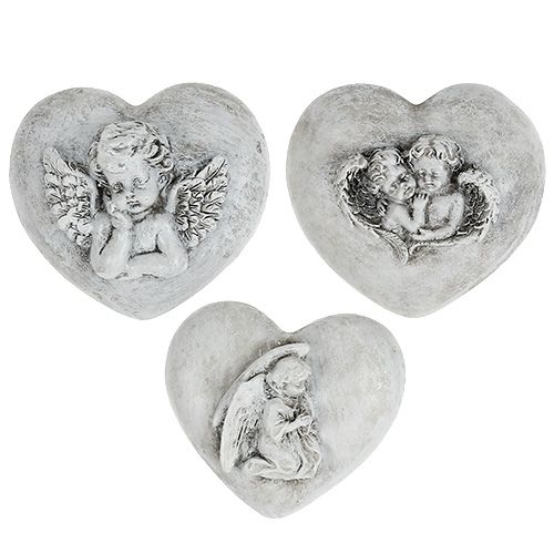 Floristik24 Coeurs de décoration funéraire avec ange 9cm 3 pcs
