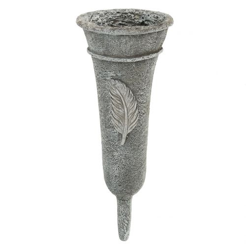 Vase tombe avec plume gris 25.5cm 2pcs