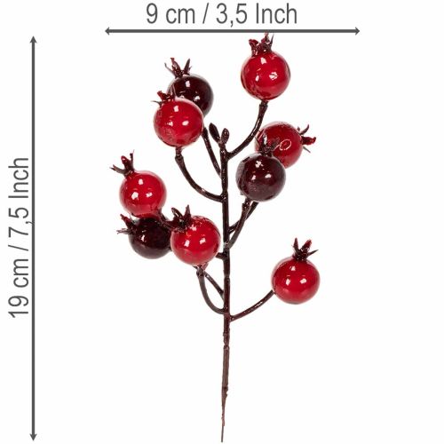 Branche de grenadier artificielle à tiges ramifiées, idéale pour la décoration de vases, 19 cm, lot de 4. | Floristik24.be