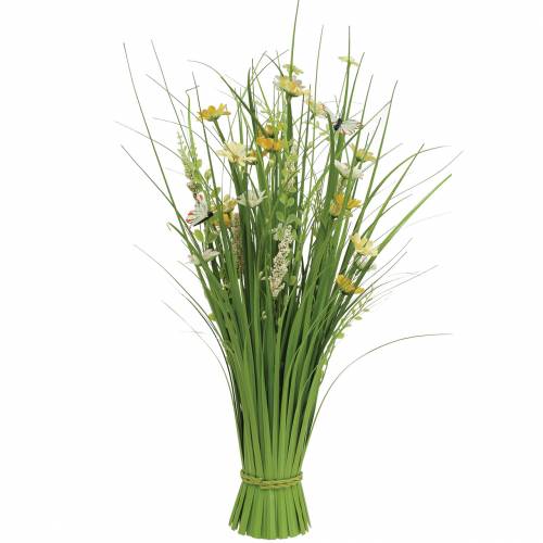 Floristik24 Bouquet d&#39;herbe avec fleurs et papillons blanc/jaune 70cm