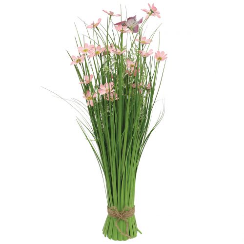 Floristik24 Touffes d’herbe avec fleurs et papillons, rose 70 cm