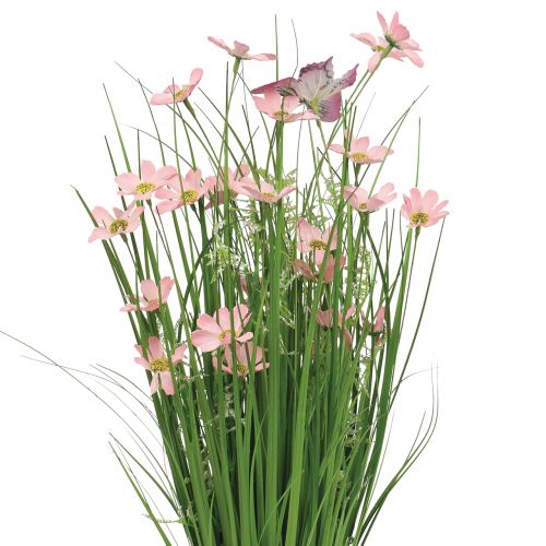 Floristik24 Touffes d’herbe avec fleurs et papillons, rose 70 cm