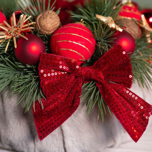 Grand nœud en velours à paillettes rouge foncé 20×22cm 2pcs | Floristik24.be