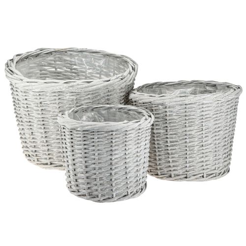 Panier à plantes avec doublure Blanc-gris 43/34/28cm Lot de 3