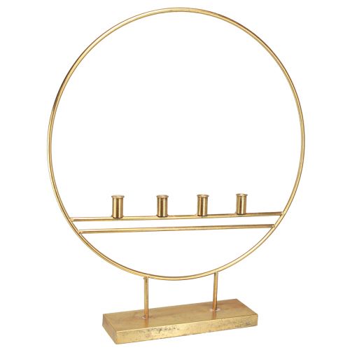 Article Grand bougeoir bâton dans un anneau métal doré antique H77cm Pour 4 bougies