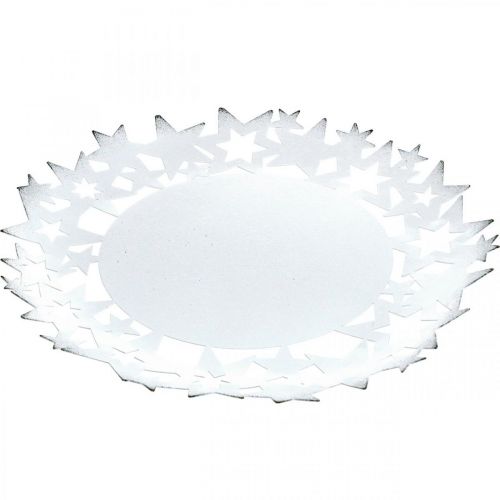 Article Assiette de Noël assiette décorative en métal avec étoiles blanc Ø34cm