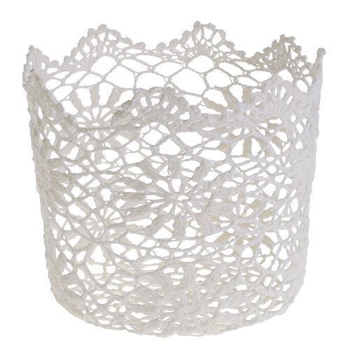 Floristik24 Cache-pot crocheté  blanc Ø 17 cm H. 15 cm