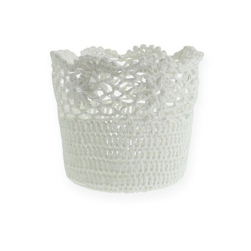 Floristik24 Pot à crochet blanc Ø14cm H12,5cm