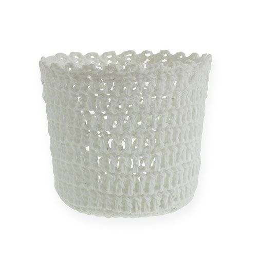 Floristik24 Pot au crochet avec insert blanc Ø11cm H9cm