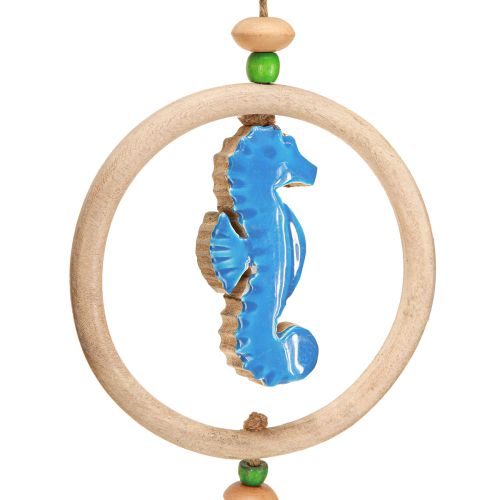 Article Décoration à suspendre carillon éolien maritime bois naturel bleu H35cm 3pcs