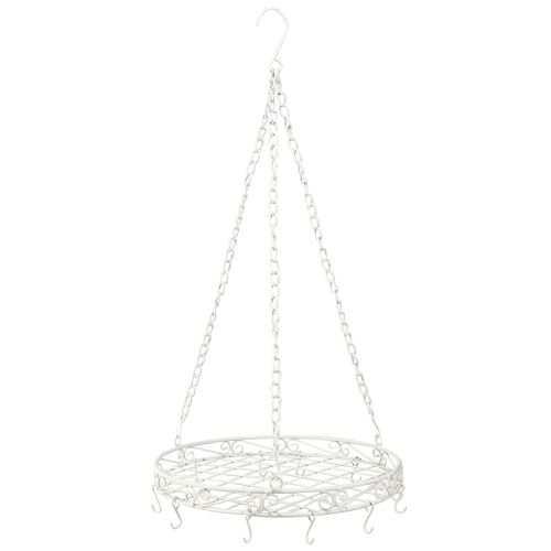 Floristik24 Plateau décoration suspendu en métal avec crochets blanc Ø29,5cm H55cm