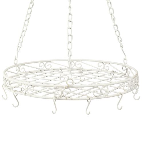 Article Plateau décoration suspendu en métal avec crochets blanc Ø29,5cm H55cm
