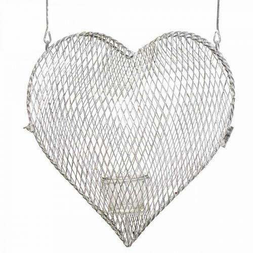 Décoration à suspendre cœur en fil de fer, photophore à suspendre 29×27,5cm