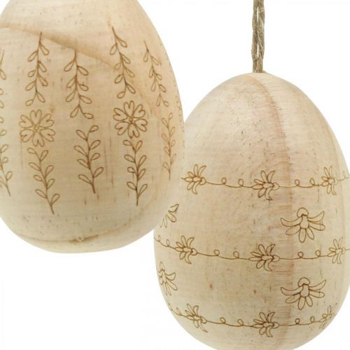 Article Oeufs de Pâques en bois oeufs en bois à suspendre avec cordon de jute 7cm 4pcs